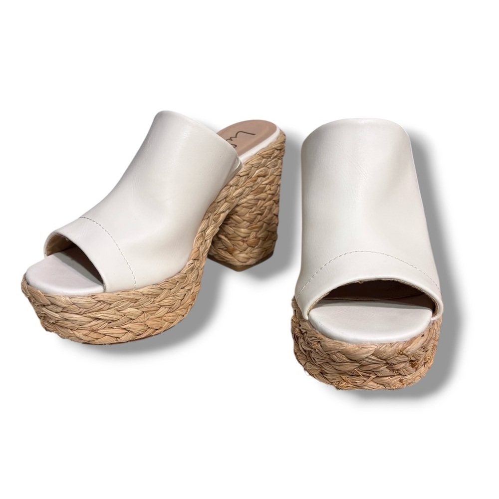 LULUS Ervyn White Raffia Platform Slide Sandals